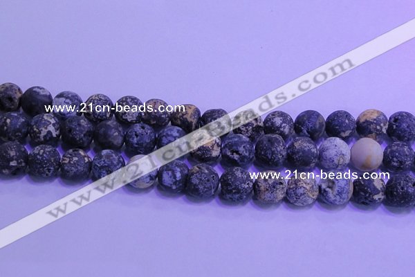 CAG8656 15.5 inches 16mm round matte blue ocean agate beads