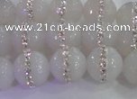 CAG8850 15.5 inches 6mm faceted round agate with rhinestone beads