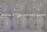 CAG8853 15.5 inches 12mm faceted round agate with rhinestone beads