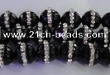 CAG8856 15.5 inches 8mm faceted round agate with rhinestone beads