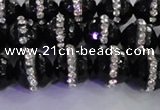 CAG8858 15.5 inches 12mm faceted round agate with rhinestone beads