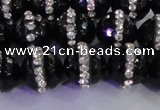 CAG8859 15.5 inches 14mm faceted round agate with rhinestone beads