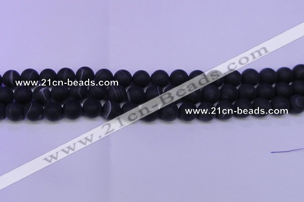 CAG8873 15.5 inches 10mm round matte black line agate beads