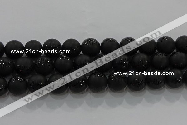 CAG8922 15.5 inches 12mm round matte black agate beads wholesale