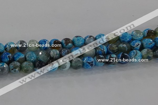 CAG8944 15.5 inches 8mm faceted round fire crackle agate beads