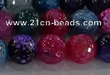 CAG8946 15.5 inches 8mm faceted round fire crackle agate beads