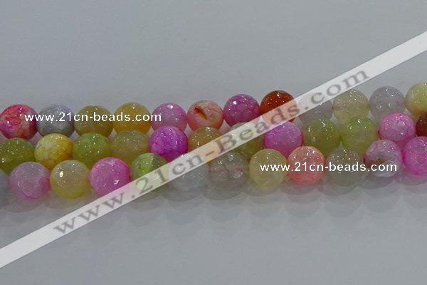 CAG8951 15.5 inches 12mm faceted round fire crackle agate beads