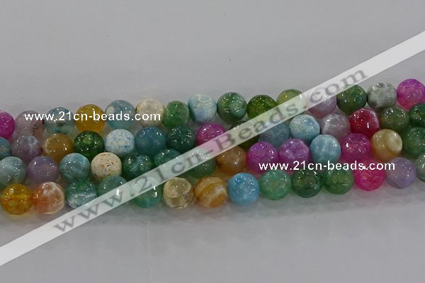 CAG8957 15.5 inches 10mm faceted round fire crackle agate beads