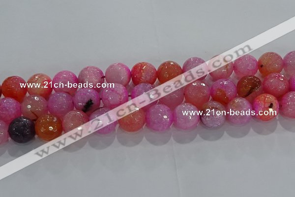 CAG8966 15.5 inches 12mm faceted round fire crackle agate beads