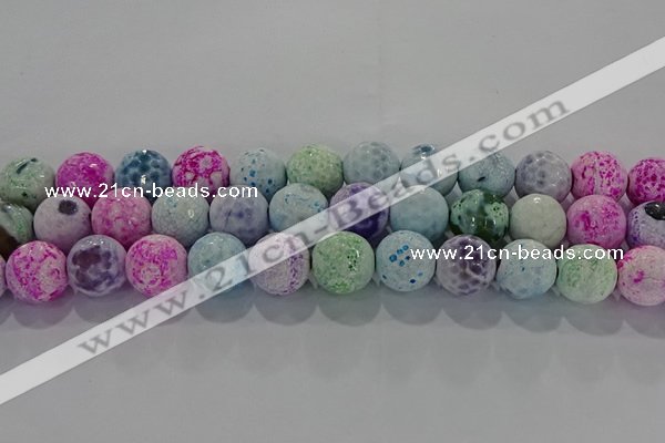 CAG8982 15.5 inches 12mm faceted round fire crackle agate beads