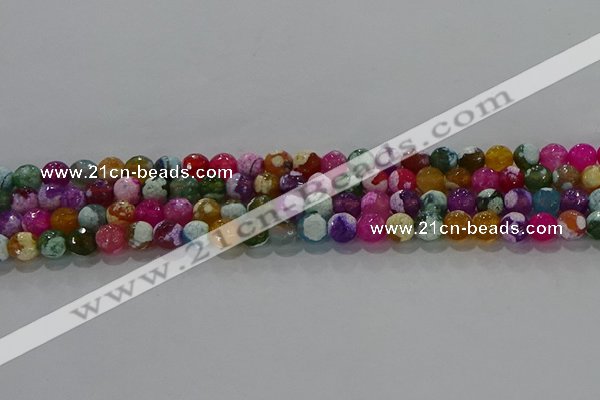 CAG8986 15.5 inches 4mm faceted round fire crackle agate beads