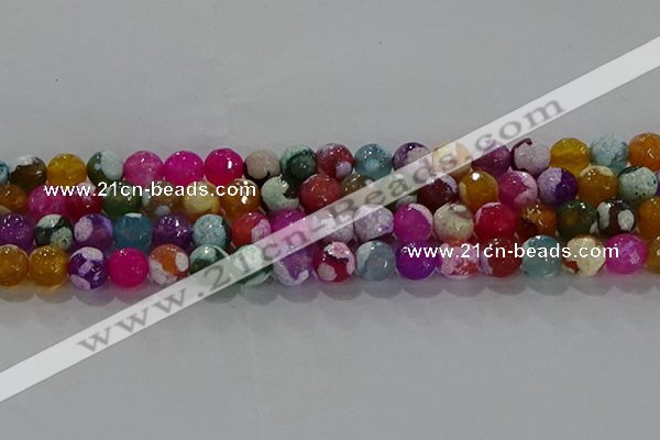 CAG8988 15.5 inches 8mm faceted round fire crackle agate beads