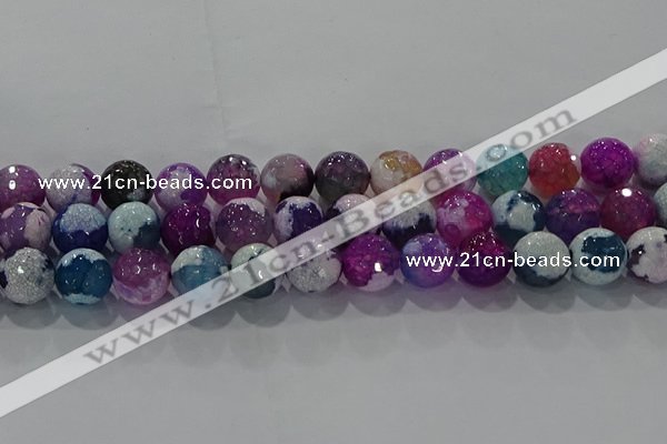 CAG8990 15.5 inches 12mm faceted round fire crackle agate beads