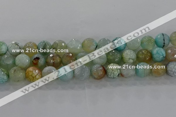 CAG8997 15.5 inches 12mm faceted round fire crackle agate beads