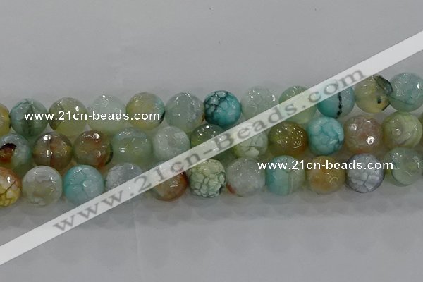 CAG8998 15.5 inches 14mm faceted round fire crackle agate beads