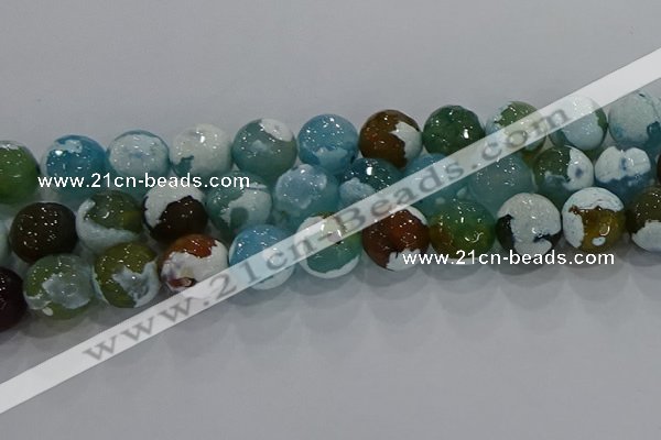 CAG9004 15.5 inches 14mm faceted round fire crackle agate beads