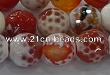 CAG9018 15.5 inches 14mm faceted round fire crackle agate beads