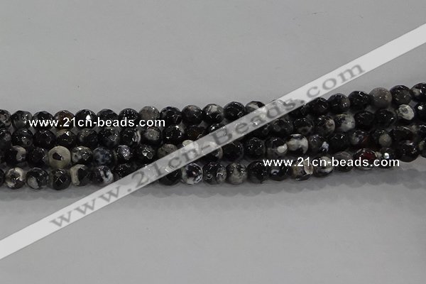 CAG9028 15.5 inches 4mm faceted round fire crackle agate beads