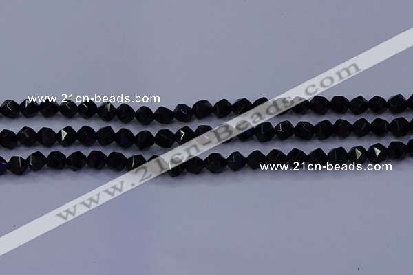 CAG9351 15.5 inches 6mm faceted nuggets black agate beads