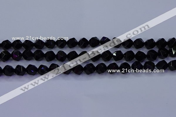 CAG9352 15.5 inches 8mm faceted nuggets black agate beads