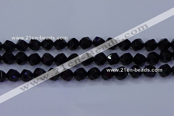 CAG9354 15.5 inches 12mm faceted nuggets black agate beads