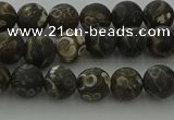 CAG9381 15.5 inches 6mm round matte turritella agate beads