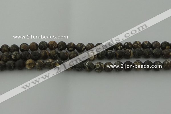 CAG9382 15.5 inches 8mm round matte turritella agate beads