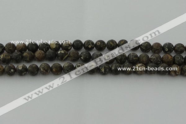 CAG9383 15.5 inches 10mm round matte turritella agate beads