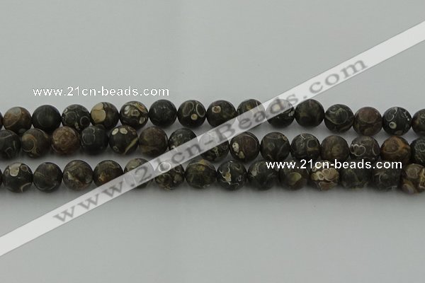 CAG9384 15.5 inches 12mm round matte turritella agate beads