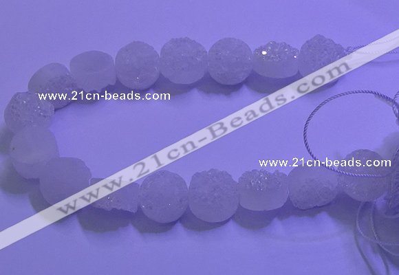 CAG9428 7.5 inches 10mm coin white plated druzy agate beads