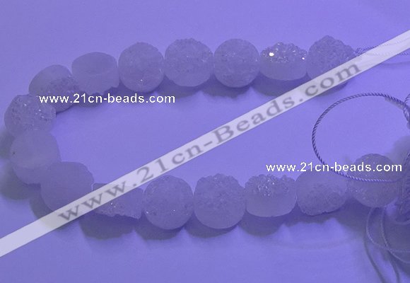 CAG9431 7.5 inches 16mm coin white plated druzy agate beads