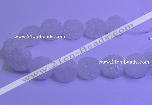 CAG9433 7.5 inches 20mm coin white plated druzy agate beads