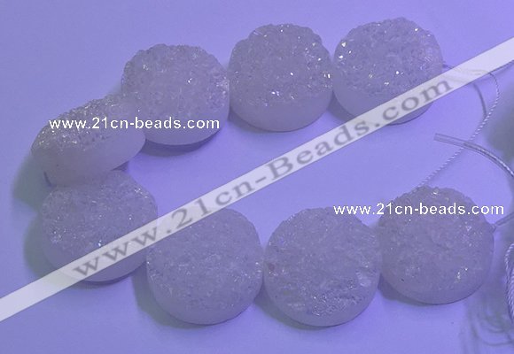 CAG9435 7.5 inches 30mm coin white plated druzy agate beads