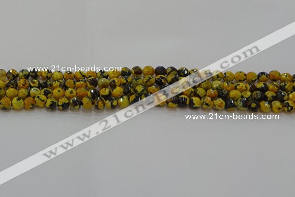 CAG9451 15.5 inches 6mm faceted round fire crackle agate beads