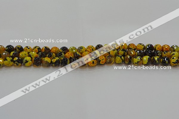 CAG9452 15.5 inches 8mm faceted round fire crackle agate beads