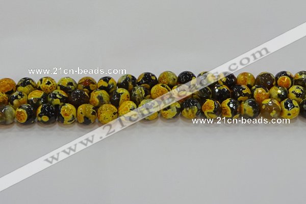 CAG9454 15.5 inches 12mm faceted round fire crackle agate beads