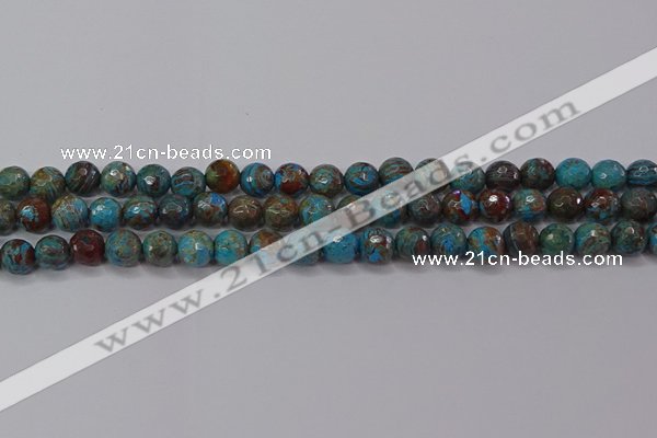 CAG9482 15.5 inches 8mm faceted round blue crazy lace agate beads