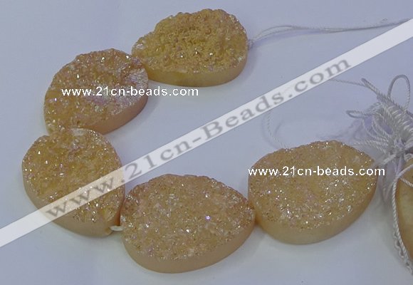 CAG9671 7.5 inches 30*40mm teardrop champagne plated druzy agate beads