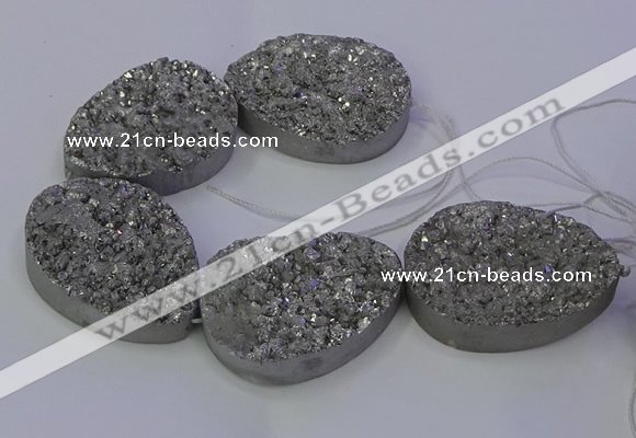 CAG9672 7.5 inches 30*40mm teardrop silver plated druzy agate beads