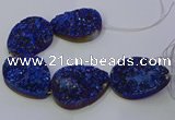 CAG9676 7.5 inches 30*40mm teardrop blue plated druzy agate beads