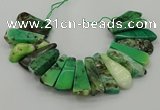 CAG9726 Top drilled 15*35mm - 18*40mm freeform grass agate beads