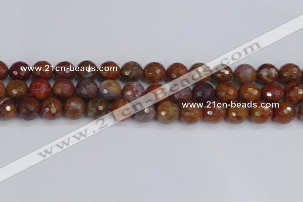 CAG9848 15.5 inches 10mm faceted round red moss agate beads