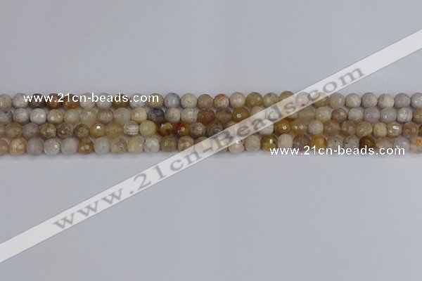 CAG9852 15.5 inches 4mm faceted round ocean fossil agate beads