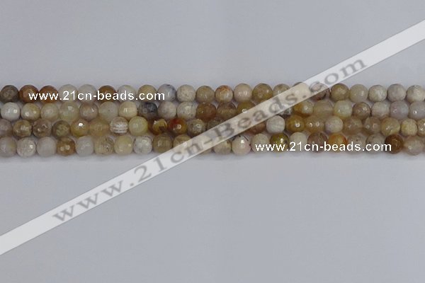 CAG9853 15.5 inches 6mm faceted round ocean fossil agate beads