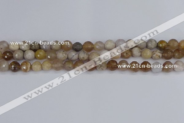 CAG9854 15.5 inches 8mm faceted round ocean fossil agate beads