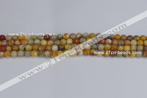 CAG9868 15.5 inches 4mm faceted round yellow crazy lace agate beads