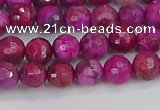 CAG9875 15.5 inches 4mm faceted round fuchsia crazy lace agate beads