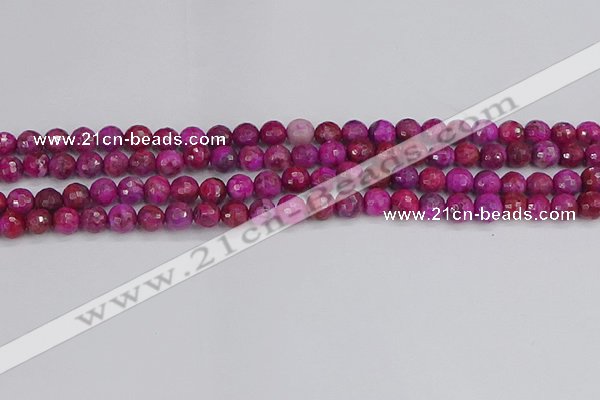 CAG9875 15.5 inches 4mm faceted round fuchsia crazy lace agate beads