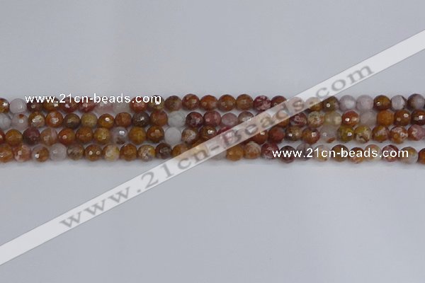 CAG9910 15.5 inches 4mm faceted round red moss agate beads