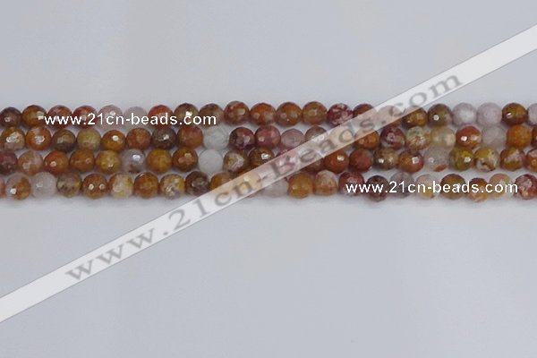 CAG9911 15.5 inches 6mm faceted round red moss agate beads